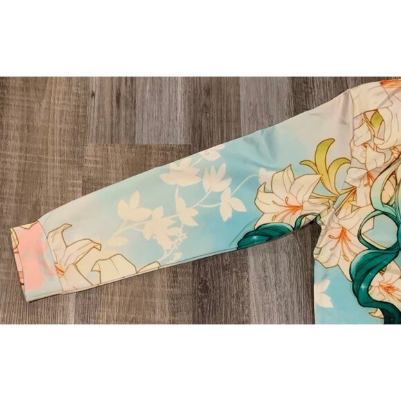 Anime-Inspired Hooded Longline Jacket Zipper Front Floral Art Allover Print 2LX - Picture 15 of 16